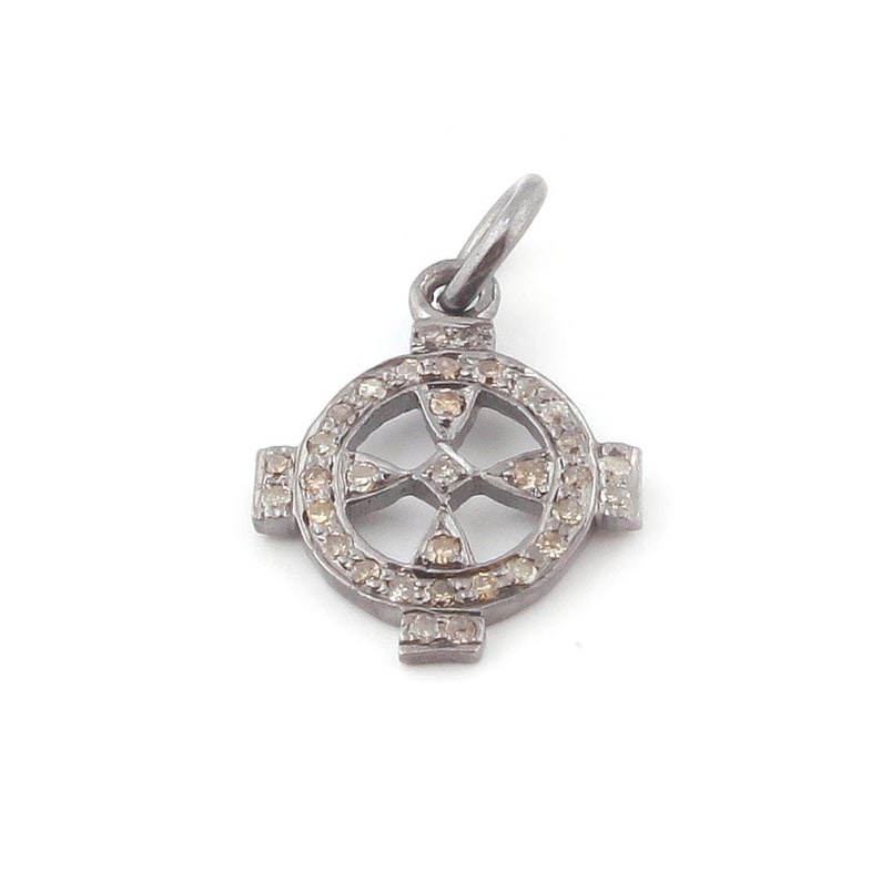 Silver Charm~~~1 Piece Pave Diamond~~~Round Designer Fancy Charm Pendant~~~925 Sterling Silver Charm Pendant 14mmx17mm