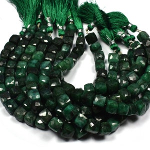 Beryl Emerald Faceted Cube~~Box Beads~~~ 8mm-9mm~~Green faceted Box Beads~~8 Inch