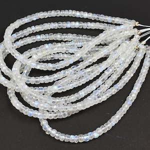 AAA White Rainbow Moonstone Beads: 4.5mm Faceted Rondelles, 8 Inch Strand