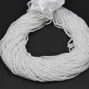 White Topaz Micro Faceted Center Drill Rondelles~~3.0mm~5 strands~White Topaz Beads~White faceted Beads For jewellery Making~~13 Inch Strand