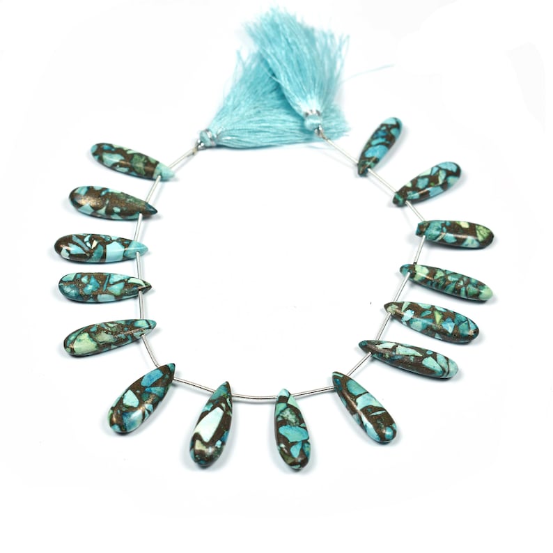 Finest Quality~~~ 1 Strand~~~Copper Turquoise Smooth Fancy Pear Shape Briolettes 30mmx9mm-28mmx8mm~~~9 Inch Long