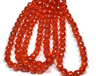 Orange Cubic Zirconia Faceted Center Drill Rond Ball Beads~~6.5mm-7mm~~Cubic Zirconia 8 Inch strand