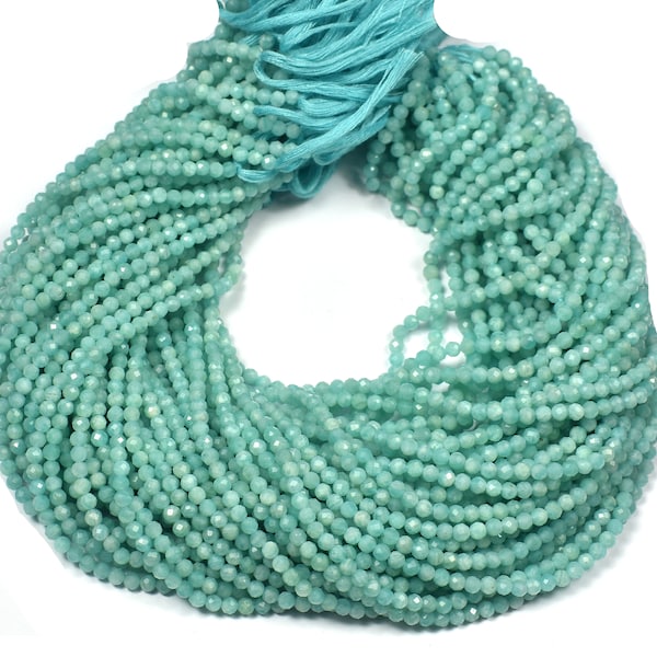 Amazonite Micro Faceted Center Drill Round Beads~~3.00mm-3.50mm~~5 strands~~ Amazonite Gemstone Beads 12.5 Inch