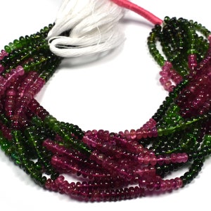 AAA Quality Shaded Pink And  Chrome Green Multi Tourmaline~~4.5mm-5mm~~Smooth Center Drill Rondelles~~Multi Colour Tourmaline Beads 10 Inch