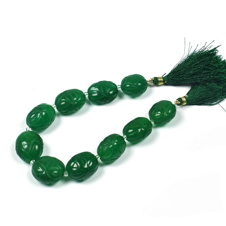 Newly Listed~~~Finest quality 1 Strand Green Quartz OVal Carving Beads~~~Carving Oval~~~19mmx17mm-17mmx15mm