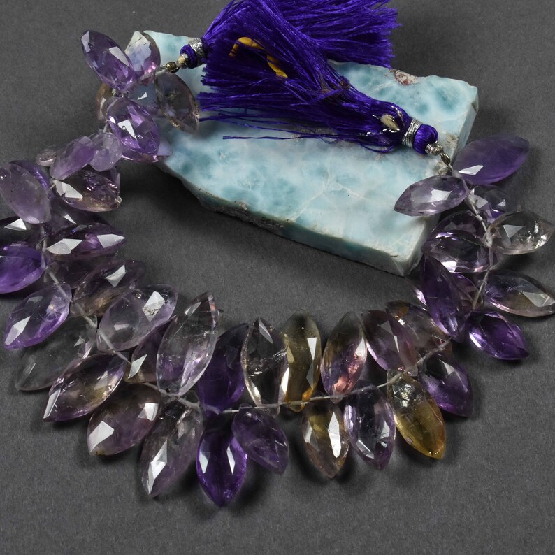 Finest Quality~~~ 1 Strand~~Ametrine Faceted Marqis Beads Briolettes~~~22mmx11mm-15mmx9mm~~~ 8 Inch Long