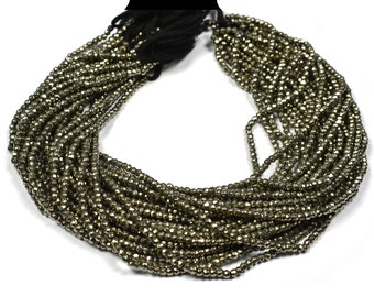 Natural Pyrite Micro Faceted Center Drill Rondelles--3.0 mm-5 Strands~~Natural Pyrite Gemstone Beads~~13 Inch strand