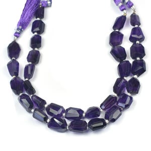 Amethyst Uneven Faceted Nuggets~~1 Strand~~-15mmx11mm-11mmx9mm~~Purple Amethys Faceted Nuggets~~8 Inch Strand