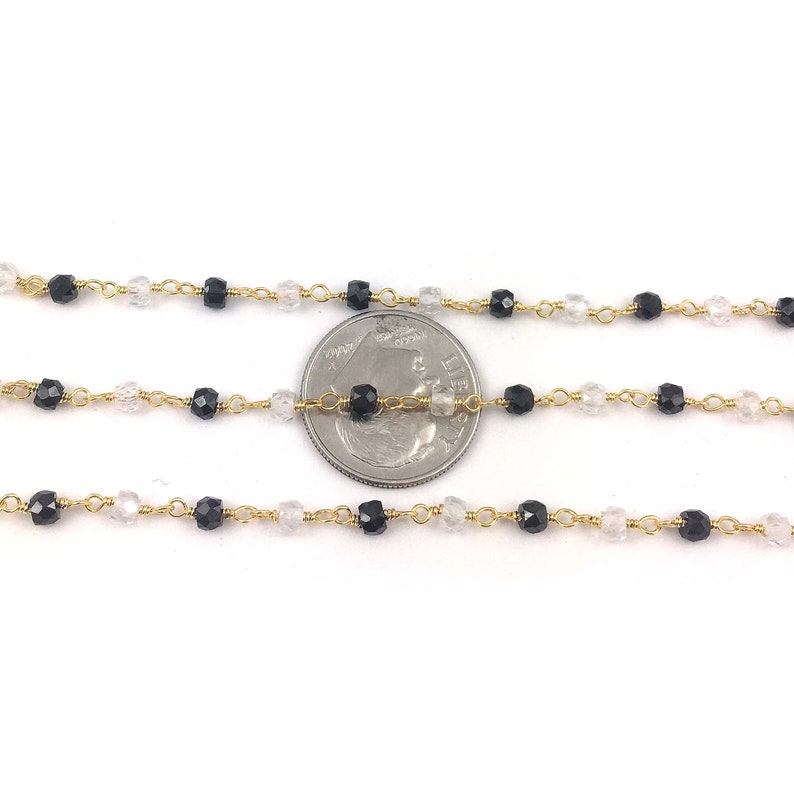 5 Feet~~Beautiful Black And White Cubic Zirconia Rosary Beaded Chain~~3 mm~Multi Colour Black /& White Cubic Zirconia Gold Wire Wrapped Chain