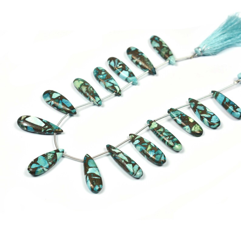 Finest Quality~~~ 1 Strand~~~Copper Turquoise Smooth Fancy Pear Shape Briolettes 30mmx9mm-28mmx8mm~~~9 Inch Long