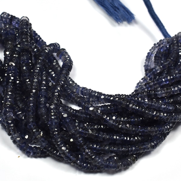 Iolite Faceted Round Flat Wheel Beads~~~4mm-6mm~~1 Strand~~ Flat Round Beads~~Jewelry Making Supply~~16 Inch