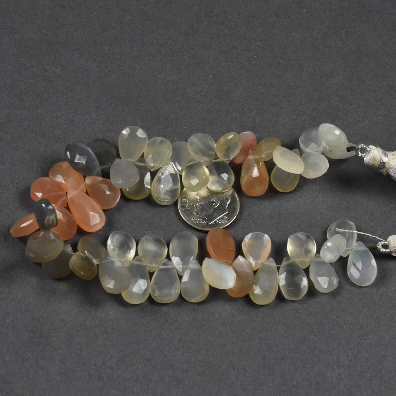 Beautiful 1 Strand~~~Multi Moonstone Pear Drop Faceted Briolettes ~~~ 14mmx8mm-15mmx8mm~~8 Inch long