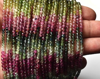 Multi Tourmaline Micro Faceted Round Beads: 3.0mm, 13 Inch Strand
