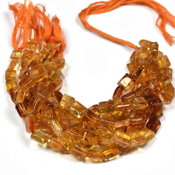 Natural Citrine Shaded  Smooth Rectangle Beads~~11mmx8mm-10mmx8mm~~ Yellow Citrine Flat Beads~~8 Inch strand