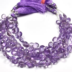 Pink Amethyst Faceted Heart Beads Briolette~~1 strand~~9mmx8mm-8mmx8mm~~Purple Heart Beads~~ 8 Inch Strand