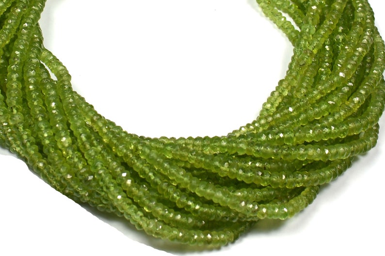 Natural Peridot Rondelles~~ AAA Quality~~ 2 Strand~~Natural Peridot Micro Faceted Centre Drill Rondelles 4.5mm-5mm~~13 Inch