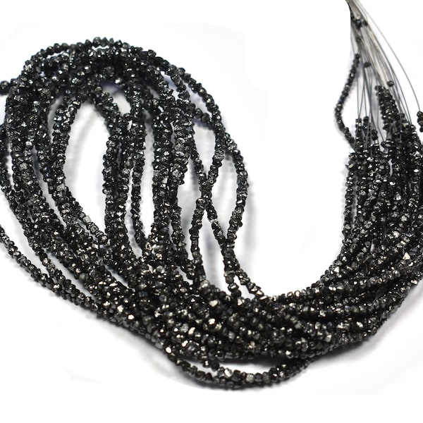 Natural Black Uncut Diamonds Beads~~1 Strand~~2mm-3mm~~ Natural Black Raw Uncut Diamond Beads~~Clear No Inclusion Raw Black Diamond~~16 Inch