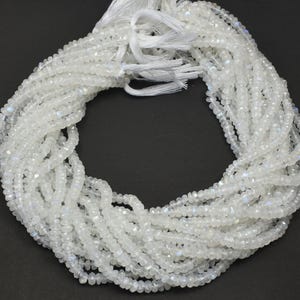 White Rainbow Moonstone Faceted Center Drill Rondelle~~1 Strand~~White Rainbow Beads 14 Inch Strand