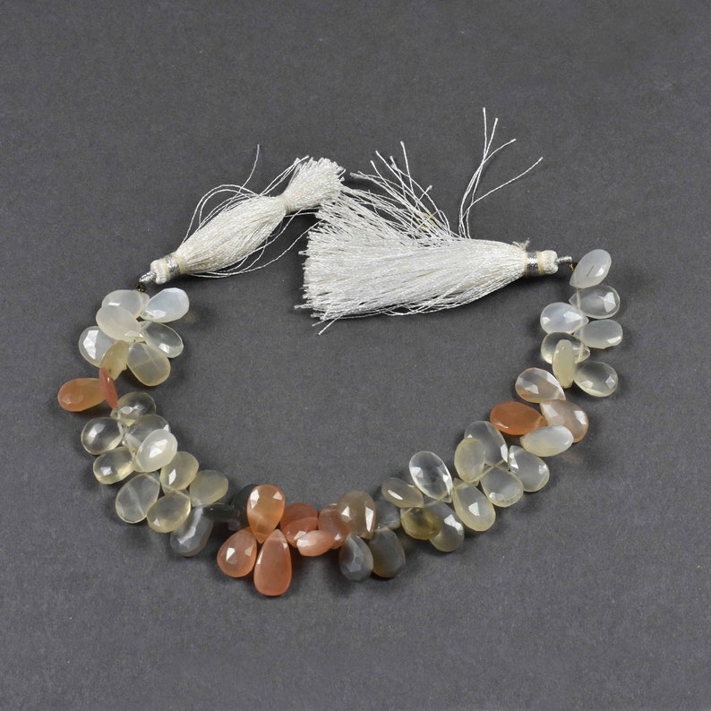 Beautiful 1 Strand~~~Multi Moonstone Pear Drop Faceted Briolettes ~~~ 14mmx8mm-15mmx8mm~~8 Inch long