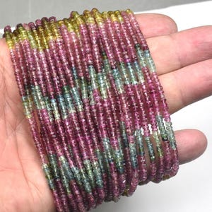 Multi  Watermelon Tourmaline Faceted Center Drill Rondelles~~1 Strands~~3 mm~~Mult Colour pink, Green, Blue Tourmaline~~13 inch strand