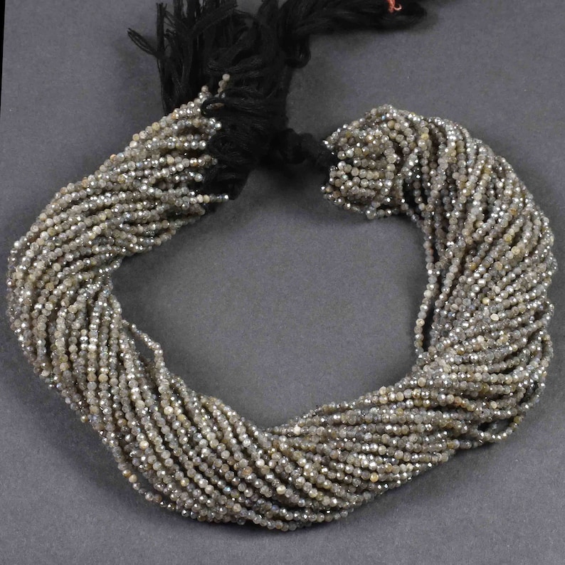 5 Strand ~~~ Grey Moonstone~~~ 2mm Faceted Center Drill Rondelles~~~Grey Moonstone Gemstone Beads 13 Inches Long