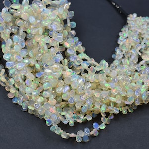 Ethiopian Opal Smooth Ethiopian Welo Opal Smooth Pear Beads Briolettes~~Opal with Flashy Fiery Rainbow ~~11mmx7mm-4mmx3mm--17 Inch