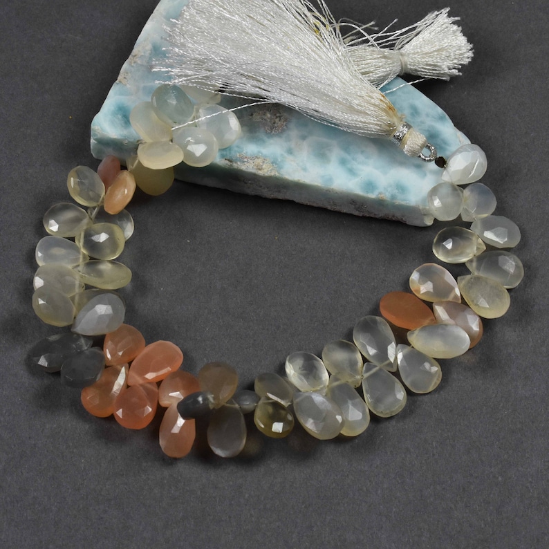 Beautiful 1 Strand~~~Multi Moonstone Pear Drop Faceted Briolettes ~~~ 14mmx8mm-15mmx8mm~~8 Inch long