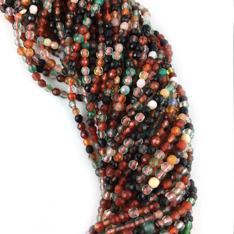 Finest Quality~~Tiny rondelles~~5 Strand Multi Mix stone~~2mm-2.5mm~~Faceted Center Drill Rondelles~~Multi Mix stone Beads 12.5 Inches Long