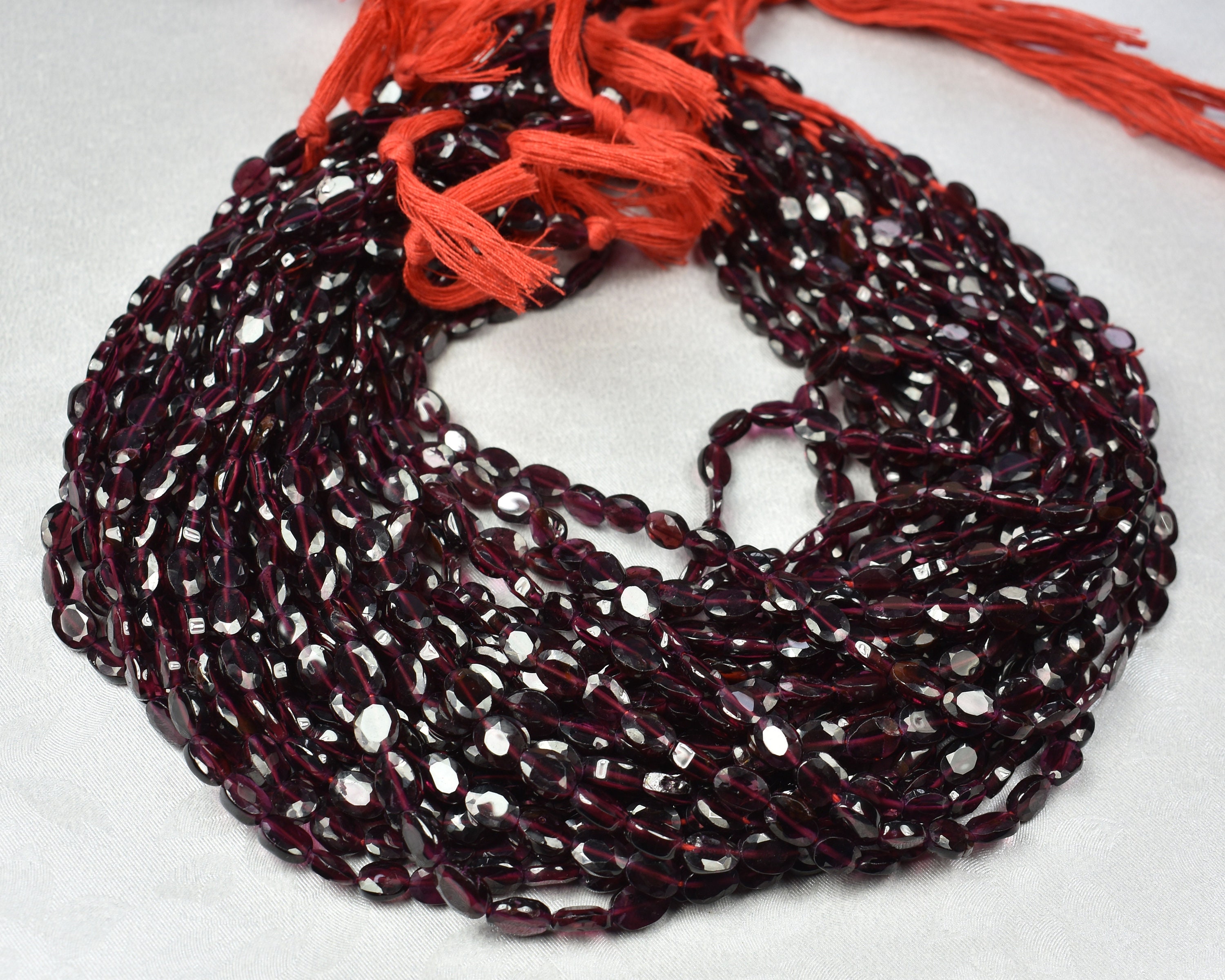 Garnet Faceted Oval Fancy Center Drill Beads~~2 Strands~~~ 7mmx5mm