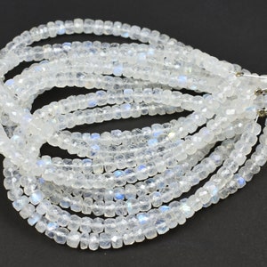 AAA White Rainbow Moonstone Beads: Blue Flash Faceted Rondelles, 5mm, 8 Inch Strand