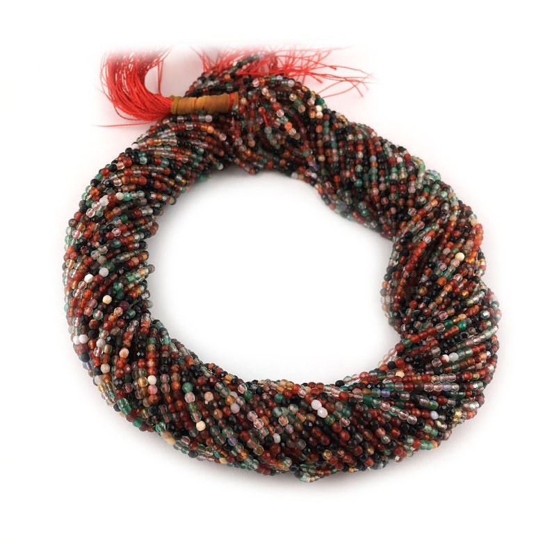 Finest Quality~~Tiny rondelles~~5 Strand Multi Mix stone~~2mm-2.5mm~~Faceted Center Drill Rondelles~~Multi Mix stone Beads 12.5 Inches Long