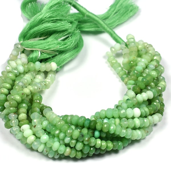 Natural Chrysoprase  Faceted Center Drill Rondelles~~5mm-6mm~~1 Strand~~ Chrysoprase Gemstone Beads 8 Inch