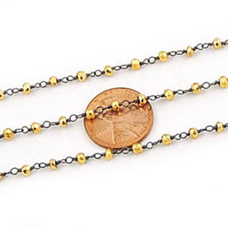 Bulk Sale~~Wholesale Sale~Mega Sale~~100 Feet Beautiful Gold pyrite Beaded Chain 3mm-3.5mm Rosary Chain,Black Wire Wrapped Chain