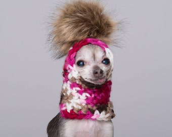 funny pompom hat for dogs or cats, MANY COLORS AVAILABLE, faux-fur pompon that can be removed easily