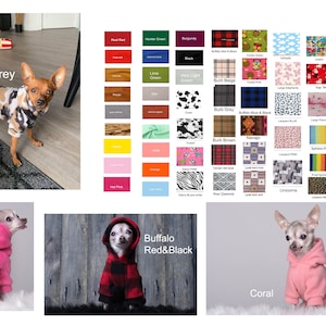 NEW!! More than 50 choices of fabrics / patterns / COLORS Fleece hoodie for dog, hooded  tshirt for dog, also available without the hood,