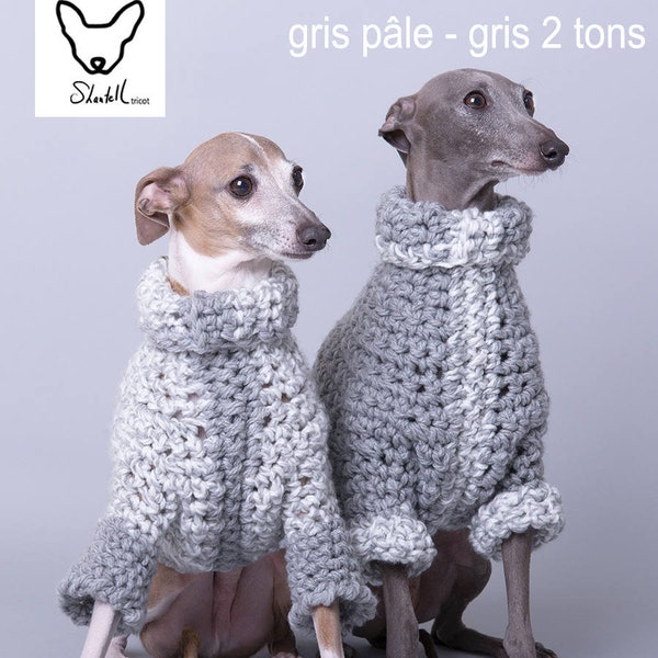 Chest 16 to 20 inches Warm turtleneck crochet sweater pullover for italian greyhound, MANY COLORS, mi-long sleeves, other large torso dogs