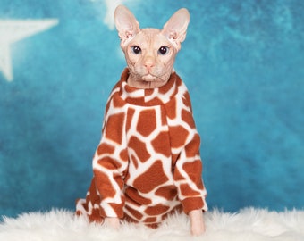 Fleece pajamas, onesies, jammies for cats, sphynx, donskoy, peterbald, many choices of patterns and solid colors. Customized for YOUR cat