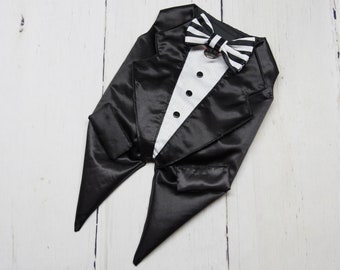 Satin tuxedo for dog for wedding, anniversary, party, or any other occasion, main colors available: black, white or red