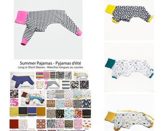 Summer Pajamas for IGGY, WHIPPET & GREYHOUND Light Cotton Jersey pajamas, onesies, in light fabrics ideal for summer, short or long sleeves
