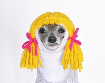 Wig funny hat for dogs or cats, MANY COLORS AVAILABLE for the faux-hair