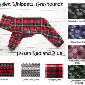Christmas WHIPPET, ITALIAN Greyhound & GREYHOUND Fleece pajamas, onesies, jammies, many choices of patterns and solid colors