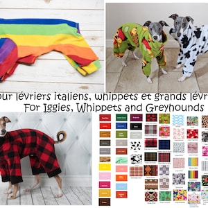 WHIPPET, ITALIAN Greyhound & GREYHOUND Fleece pajamas, onesies, jammies, many choices of patterns and solid colors