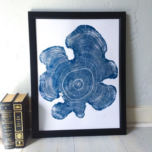 Tree Ring Print, Ohio Locust, Abstract woodblock, Tree ring art print, Original woodblock, Abstract wall art, Blue art print, Erik Linton