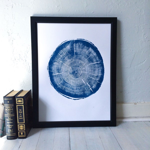 Tree Ring Art Print, Blue Cottonwood, Wood slice, Tree slice print, blue print, blue tree ring, blue wall art, Real art print, Linton