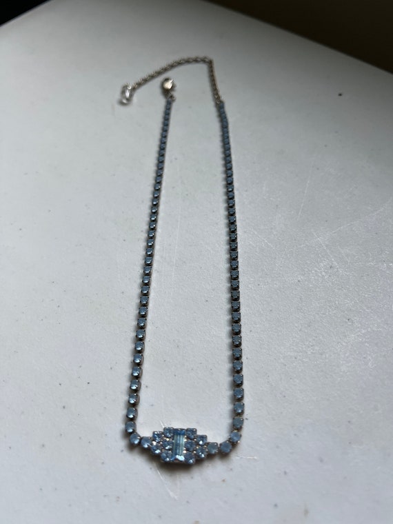 Vintage Rhinestone Light Blue Necklace adjustable 