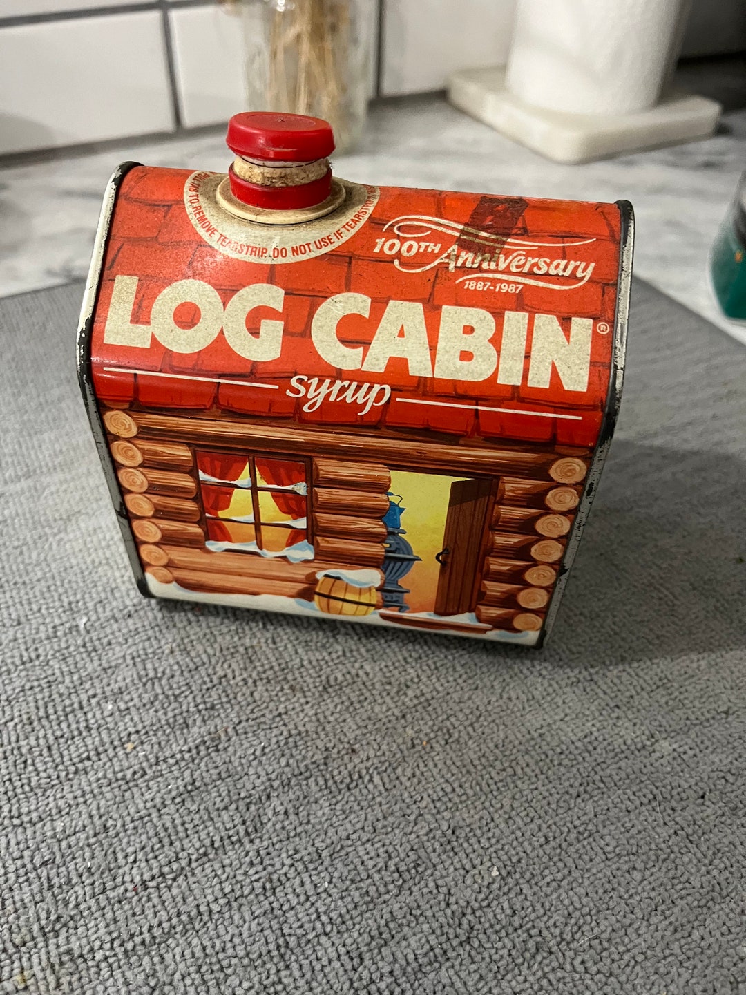 Vintage Log Cabin Syrup Tin Container - Etsy