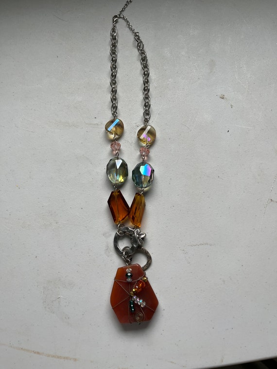 Vintage Agate Stone & Crystal Necklace Stunning!