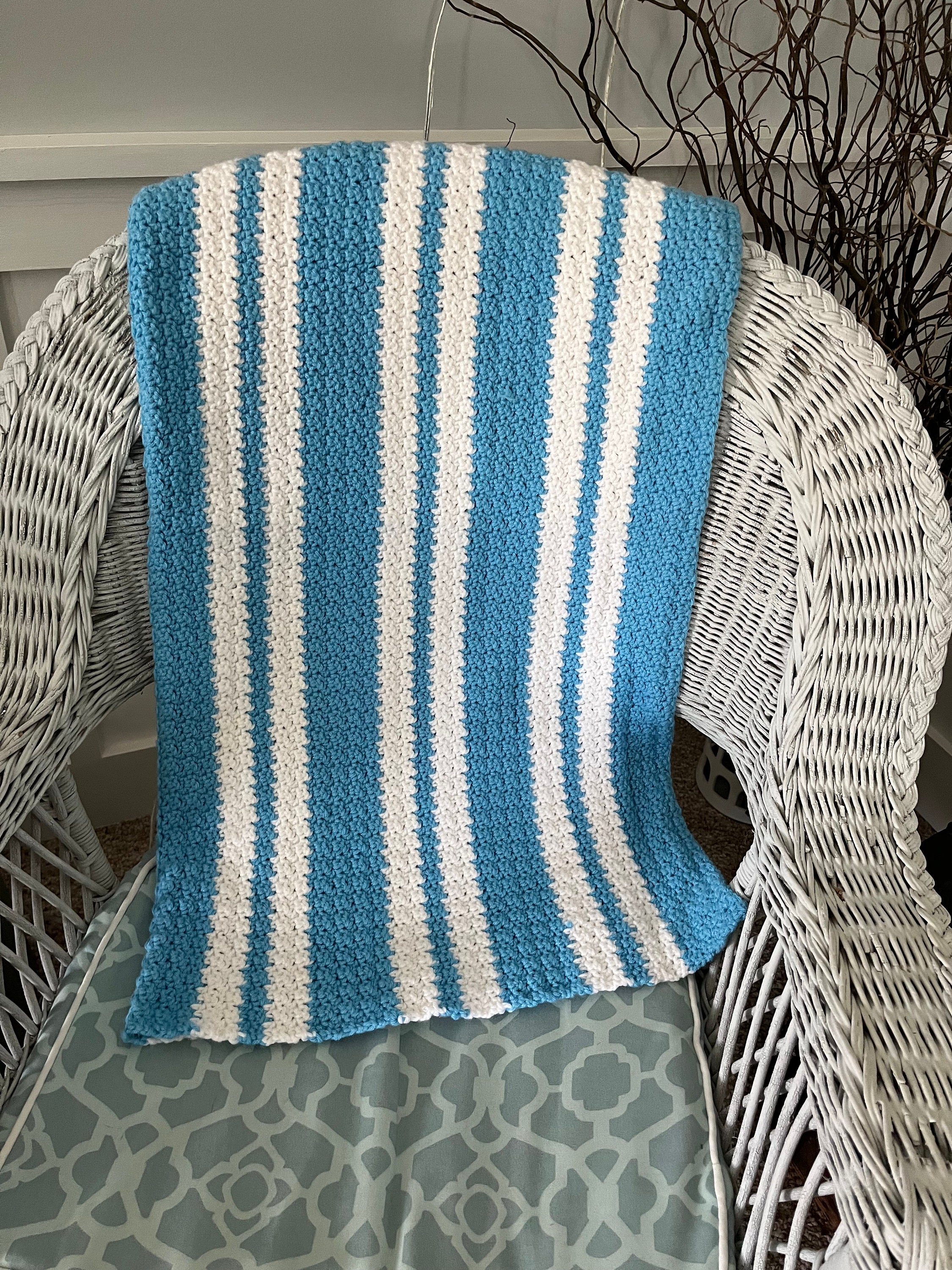 Crochet Blanket Throw Blue White Amish Made Etsy
