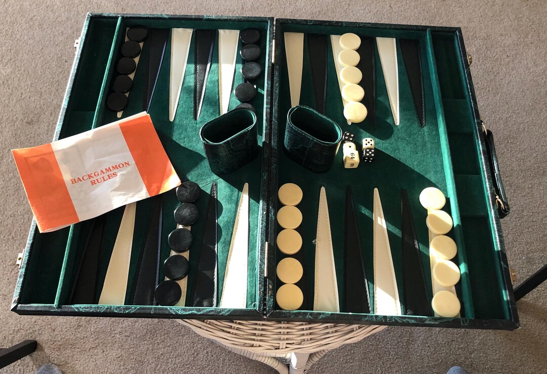 Vintage Backgammon Set Briefcase Travel Case Complete World Map Design ...