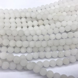 Jade blanco mate Natural 4mm - 12mm cuentas redondas sueltas genuinas 15 pulgadas suministro de joyería pulsera collar Material soporte al por mayor